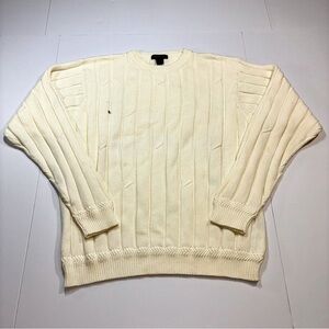 Nautica Sweater Men's Large Cream 100% Cotton Long Sleeve Crew Neck Pullover